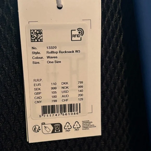 Rains Rolltop Rucksack Waterproof Backpack Adjustable Padded Straps 19"x12" NEW - Picture 5 of 5